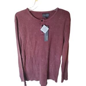 Five Points Industry Waffle Knit Mineral Wash Burgundy Crew Neck Top, NWT, Med